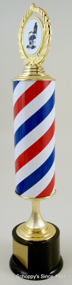 The Barbershop Pole Trophy On Black Round Base - Schoppy's Since 1921