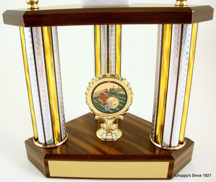 Three Column Trophy With Jumbo Football Figure And Logo - Schoppy's Since 1921