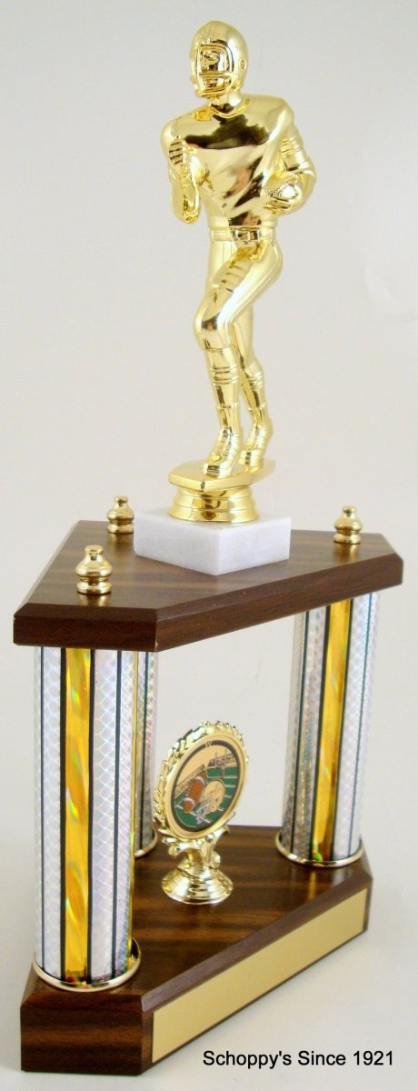 Three Column Trophy With Jumbo Football Figure And Logo - Schoppy's Since 1921