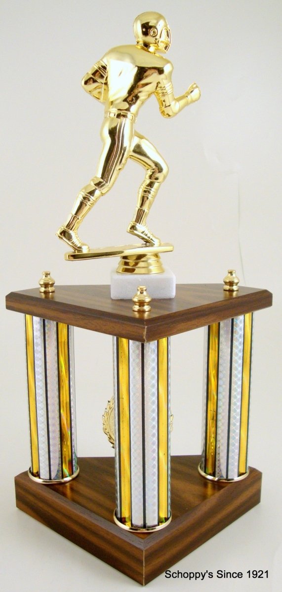 Three Column Trophy With Jumbo Football Figure And Logo - Schoppy's Since 1921