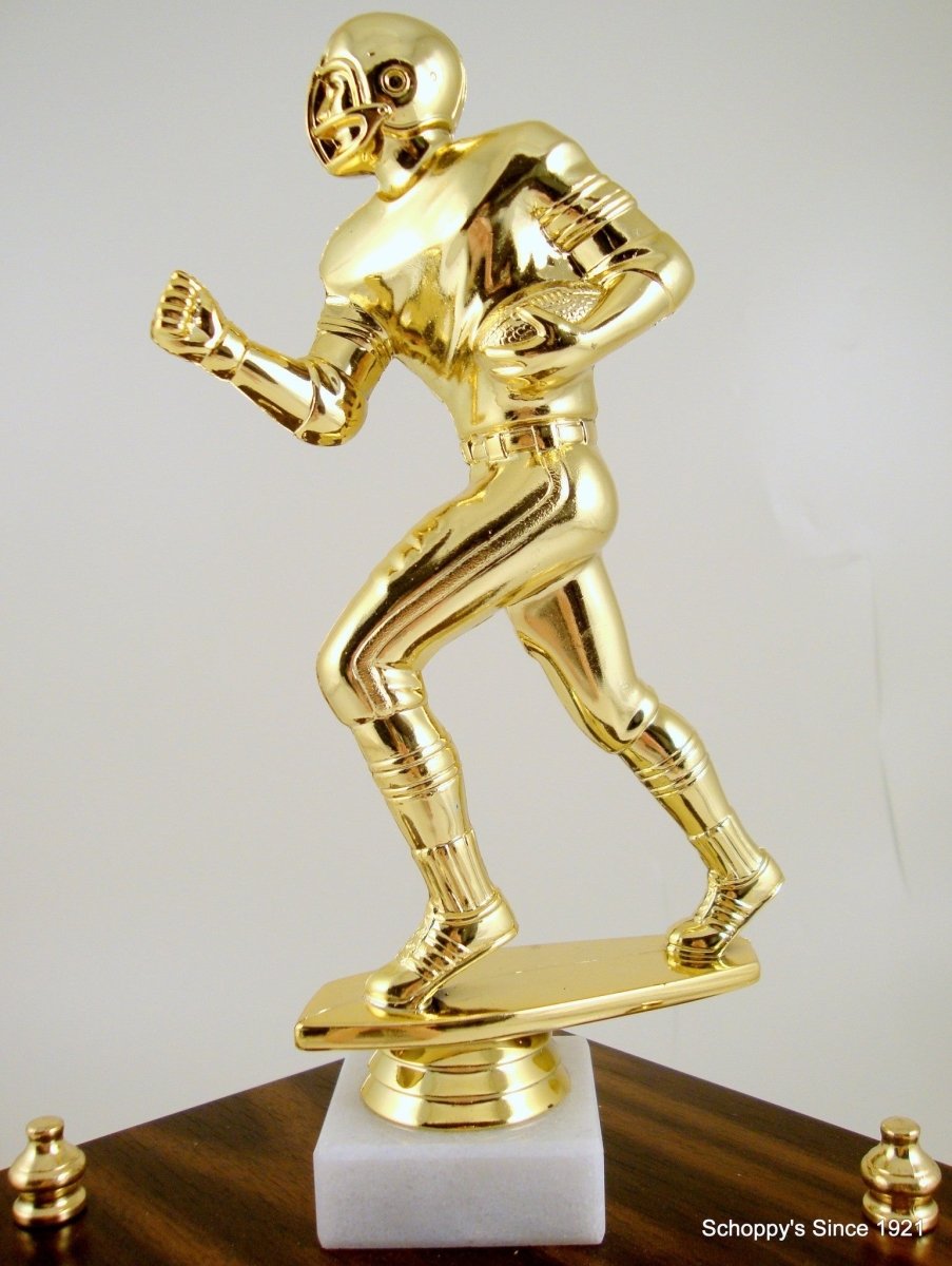 Three Column Trophy With Jumbo Football Figure And Logo - Schoppy's Since 1921