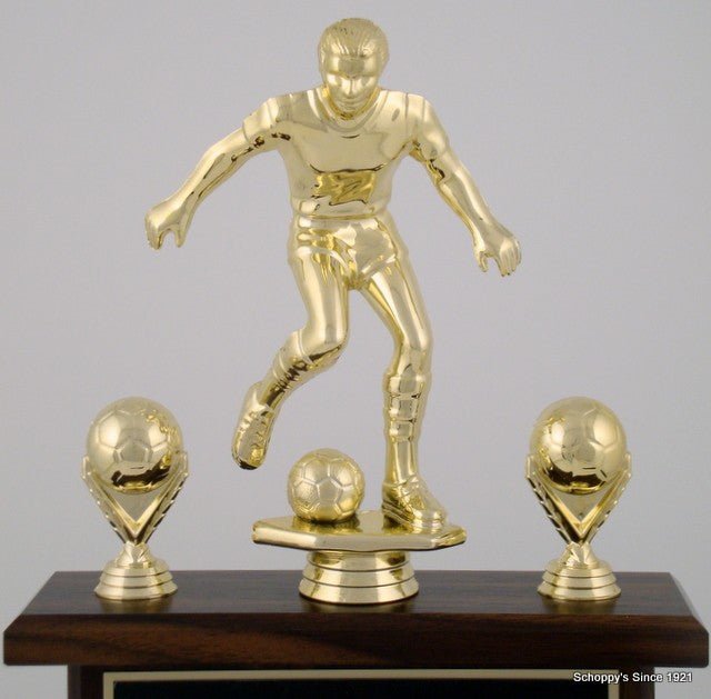 close up of 8 inch soccer trophy figure on Soccer Perpetual Trophy SPT 