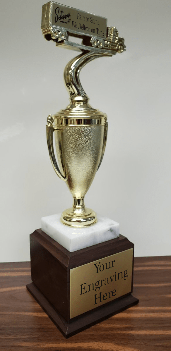 Tractor Trailer Truck Personalized Perpetual Trophy on Wood Base - Schoppy&