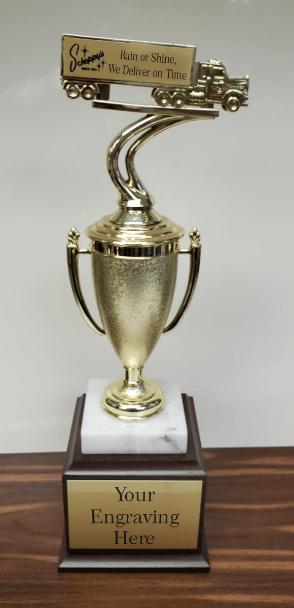 Tractor Trailer Truck Personalized Perpetual Trophy on Wood Base - Schoppy&
