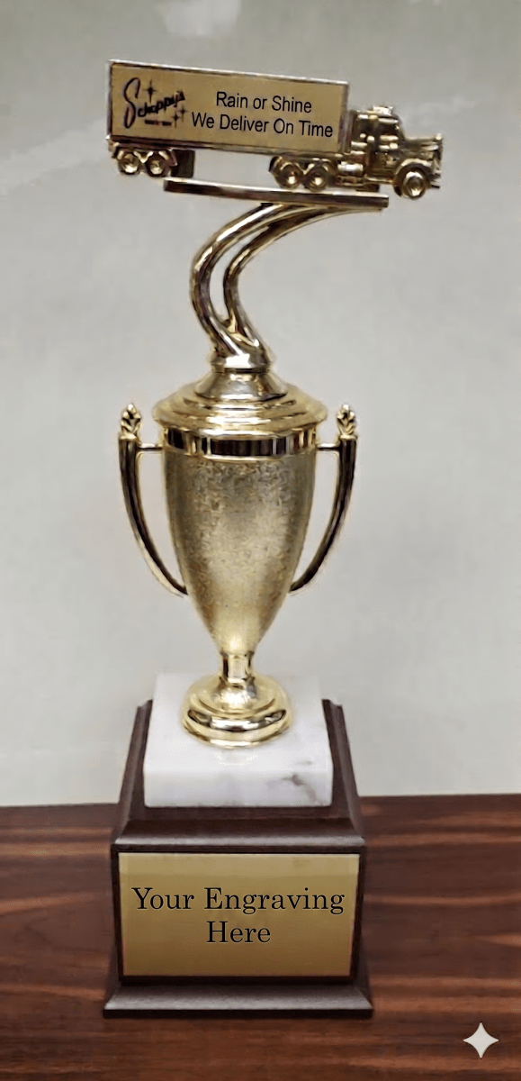 Tractor Trailer Truck Personalized Perpetual Trophy on Wood Base - Schoppy&