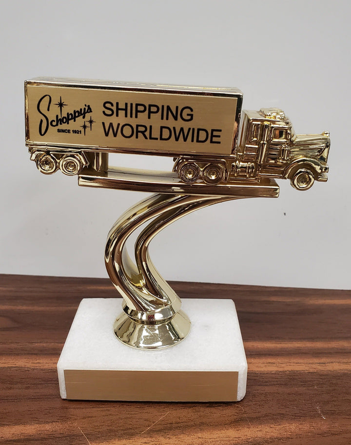 Personalized Tractor Trailer Truck Trophy On Marble Base-Trophy-Schoppy's Since 1921