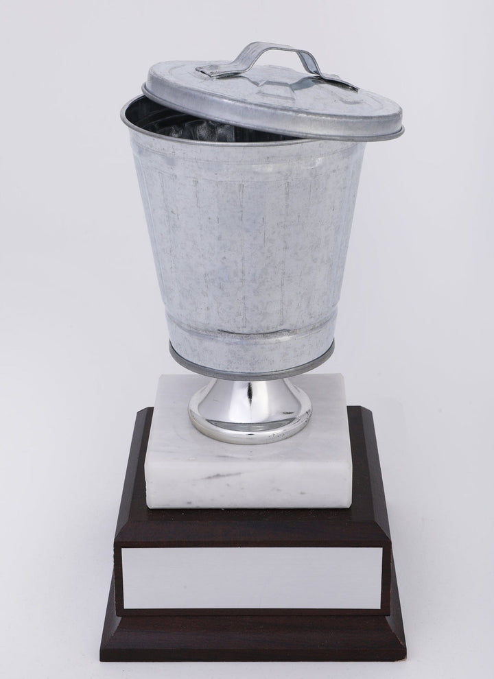 Trash Can Trophy on Wood Base and Marble