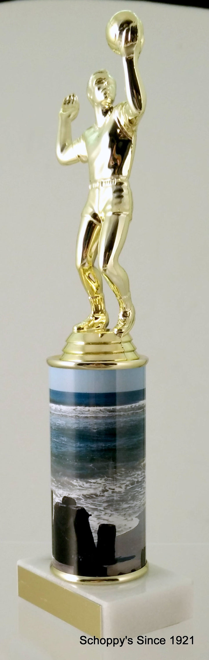 Volleyball Trophy With Beach Metal Column On Marble-Trophy-Schoppy's Since 1921