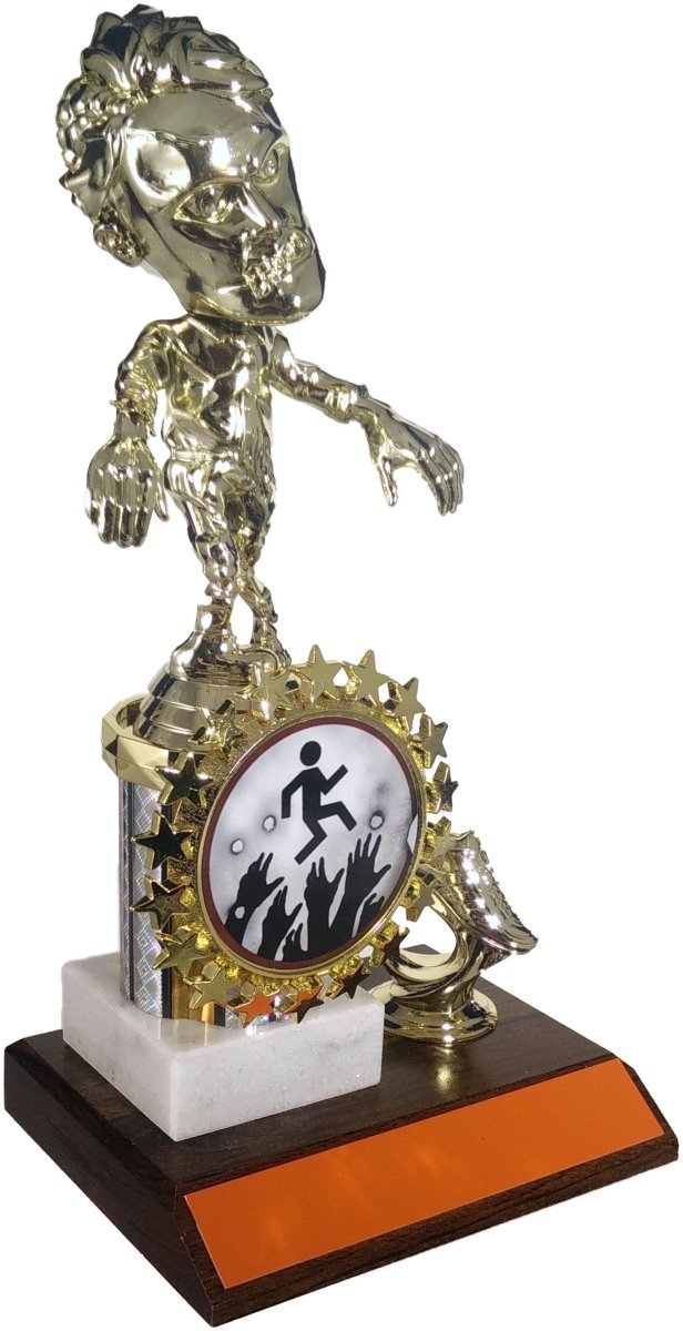 Walking Zombie Halloween Logo Trophy With Foot On Wood - Schoppy's Since 1921