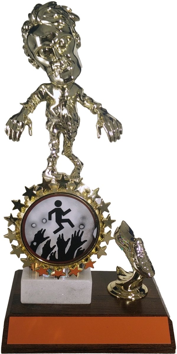 Walking Zombie Halloween Logo Trophy With Foot On Wood - Schoppy's Since 1921