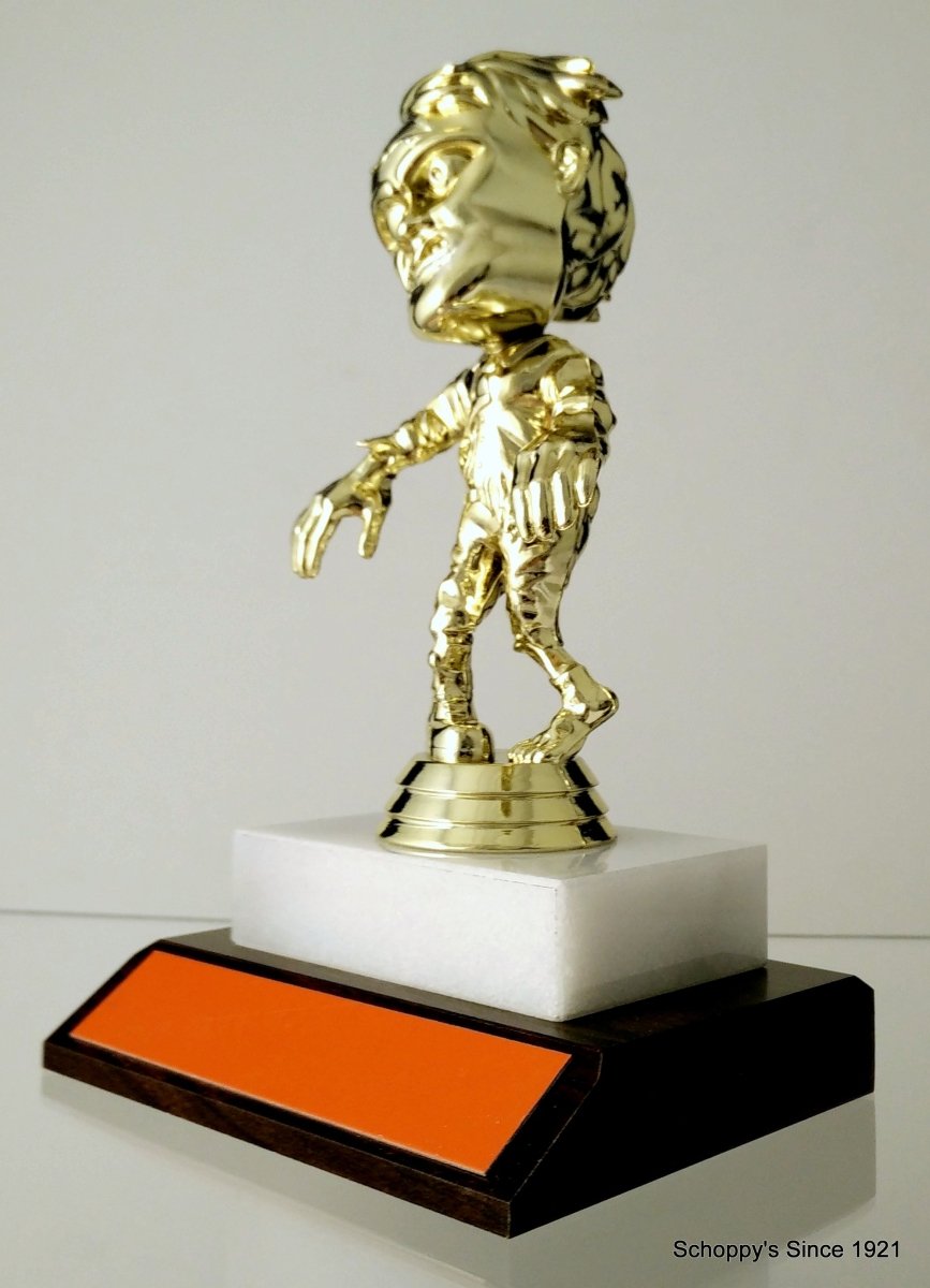 Walking Zombie Halloween Trophy On Flat Marble And Wood Slant - Schoppy's Since 1921