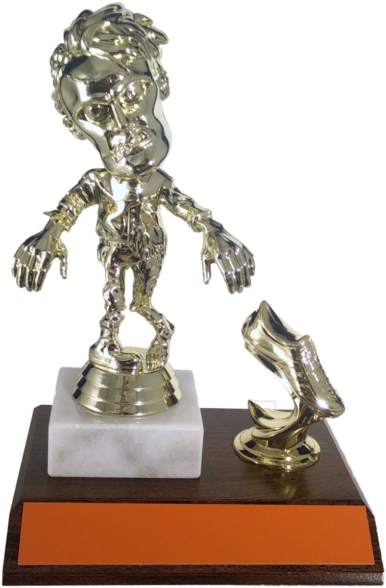 Walking Zombie Halloween Trophy With Foot On Flat Marble And Wood - Schoppy's Since 1921