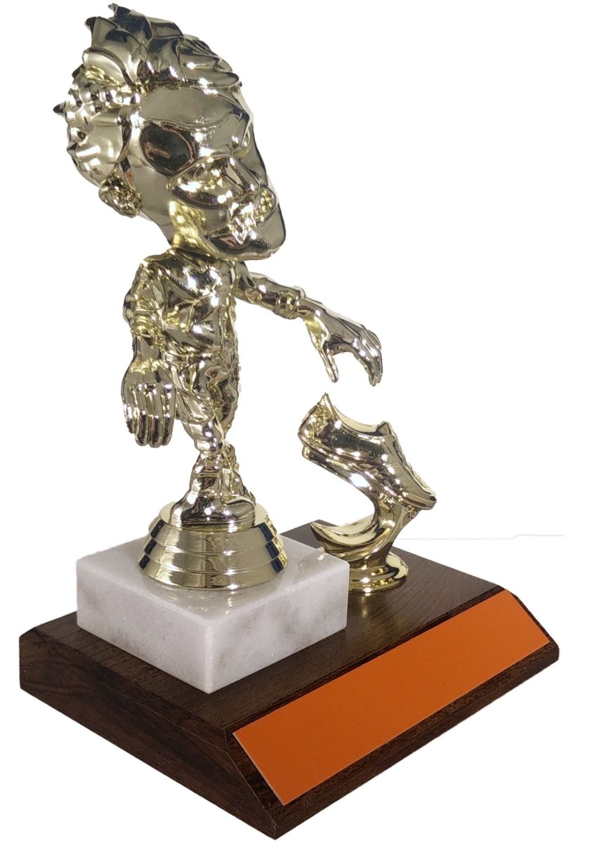 Walking Zombie Halloween Trophy With Foot On Flat Marble And Wood - Schoppy's Since 1921