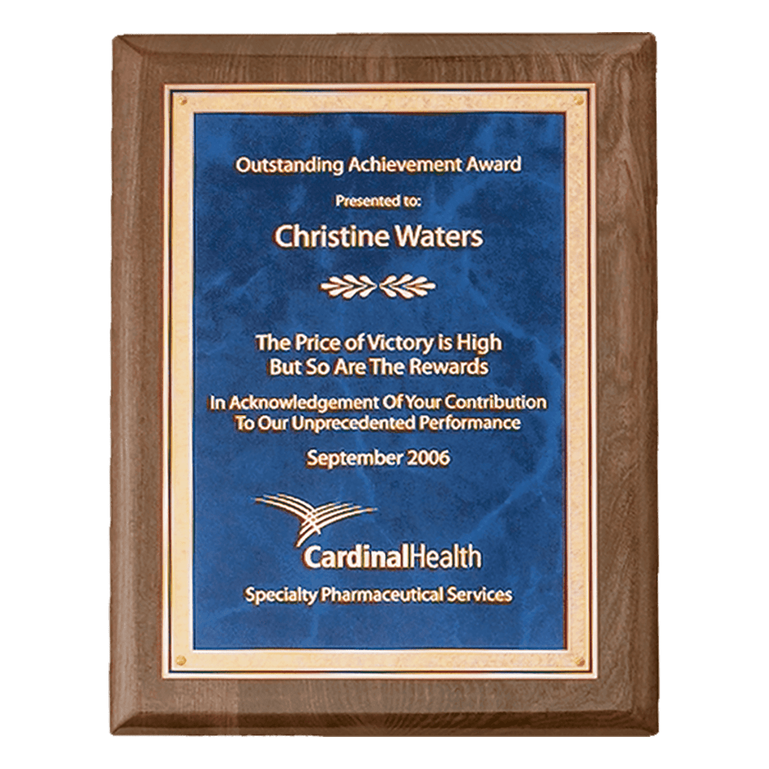 Walnut Piano Finish Plaque with Sapphire Marble Plate - Schoppy's Since 1921