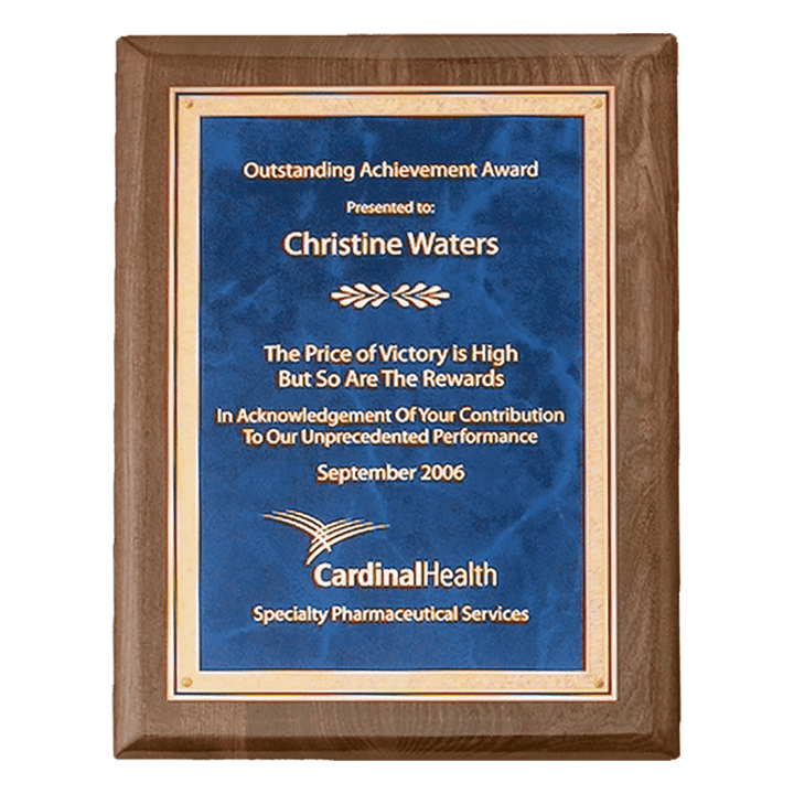 Walnut Piano Finish Plaque with Sapphire Marble Plate - Schoppy's Since 1921