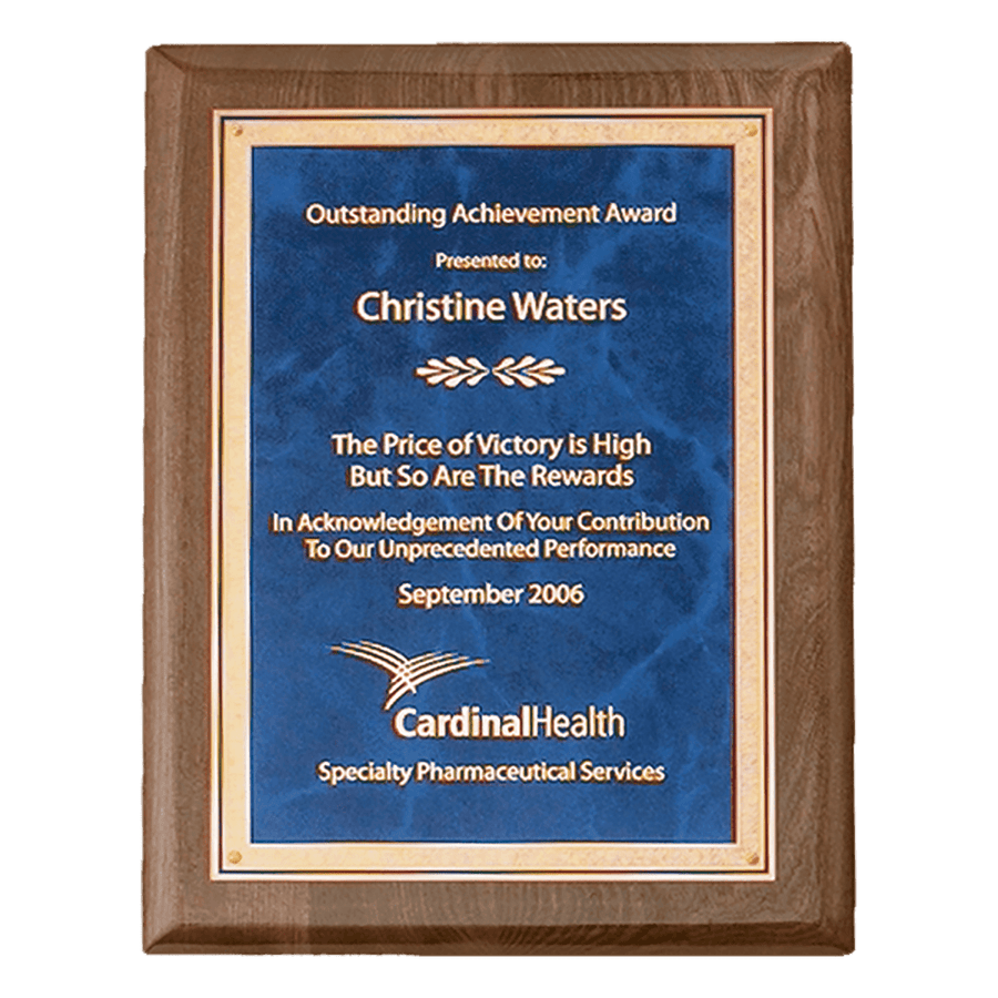 Walnut Piano Finish Plaque with Sapphire Marble Plate - Schoppy's Since 1921