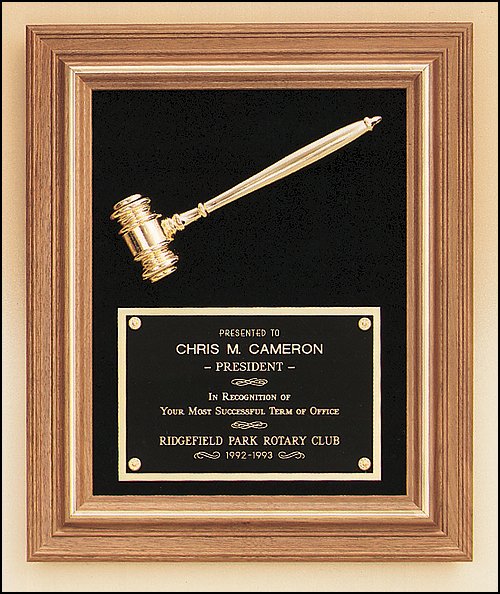 American Walnut Gold Electroplate Metal Gavel Plaque - Schoppy's Since 1921