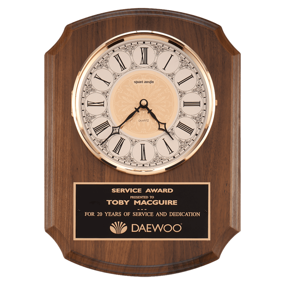 Walnut Quartz Clock, Brass Diamond Spun Bezel, Glass Lens, Ivory Dial - Schoppy's Since 1921
