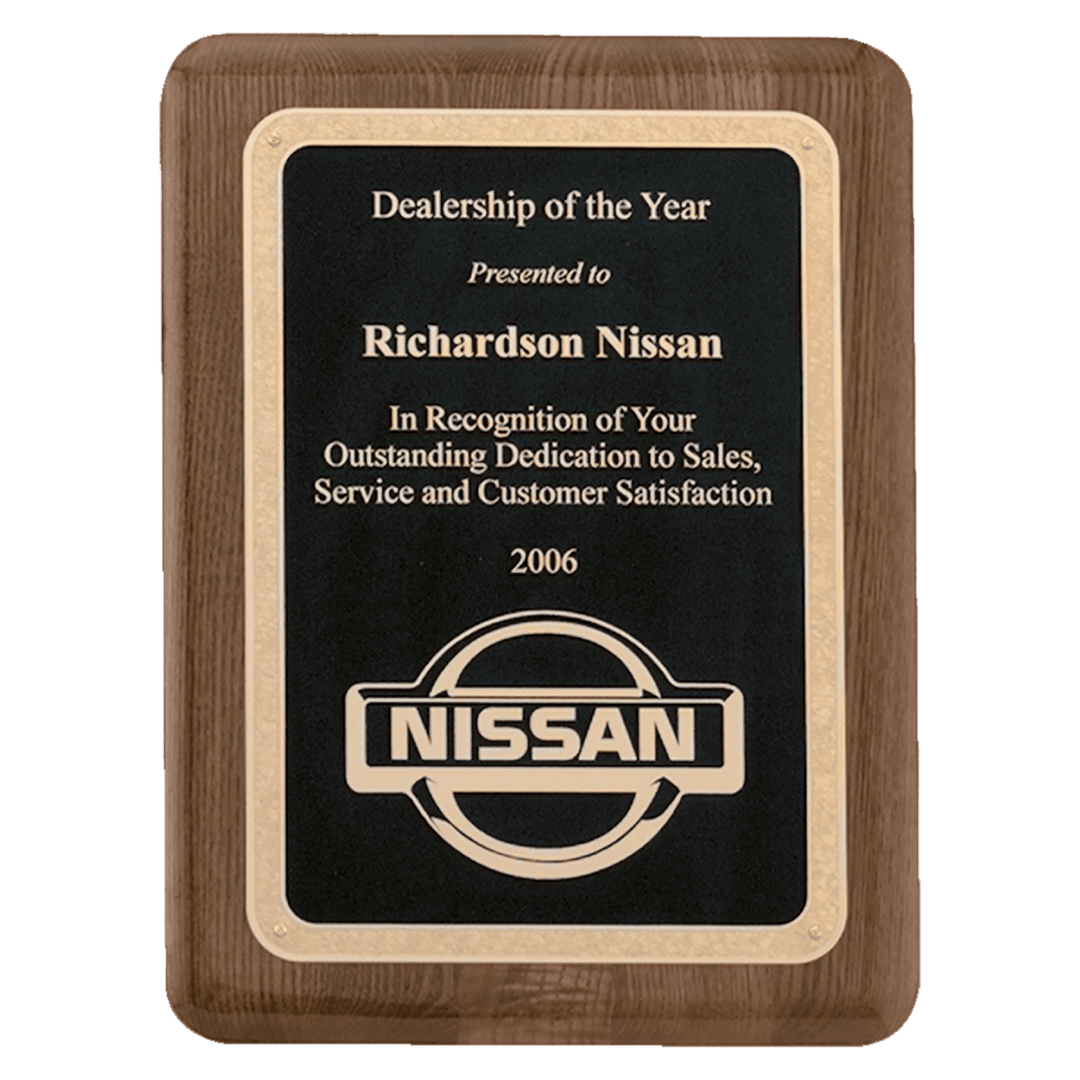 Walnut stained Piano Finish Plaque with Black Textured Center Plate - Schoppy's Since 1921