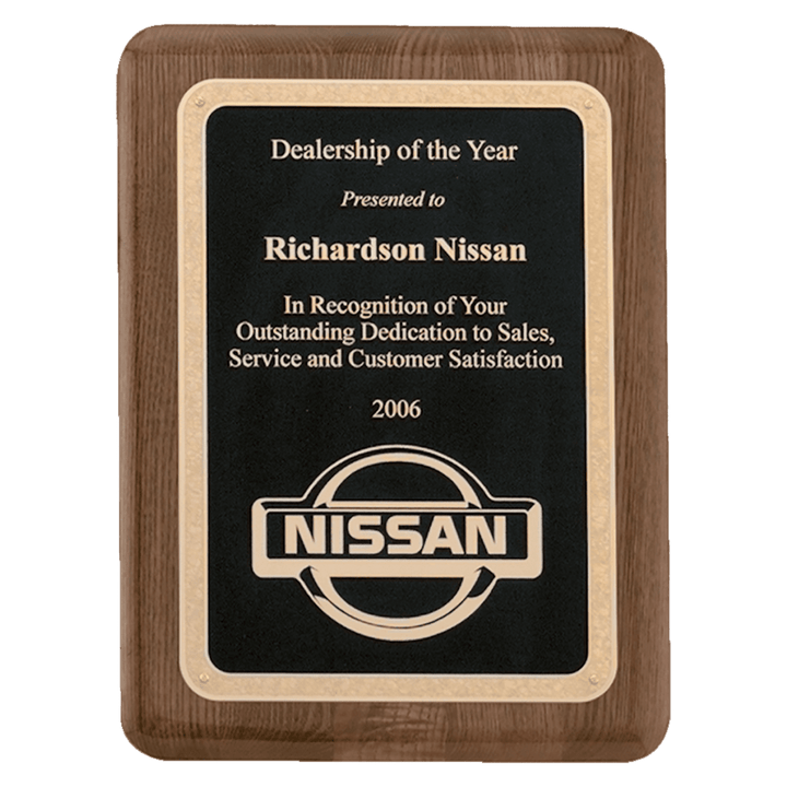 Walnut stained Piano Finish Plaque with Black Textured Center Plate - Schoppy's Since 1921