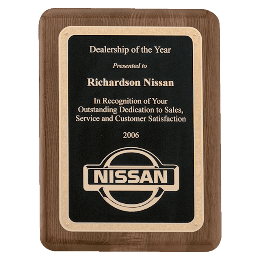 Walnut stained Piano Finish Plaque with Black Textured Center Plate - Schoppy's Since 1921