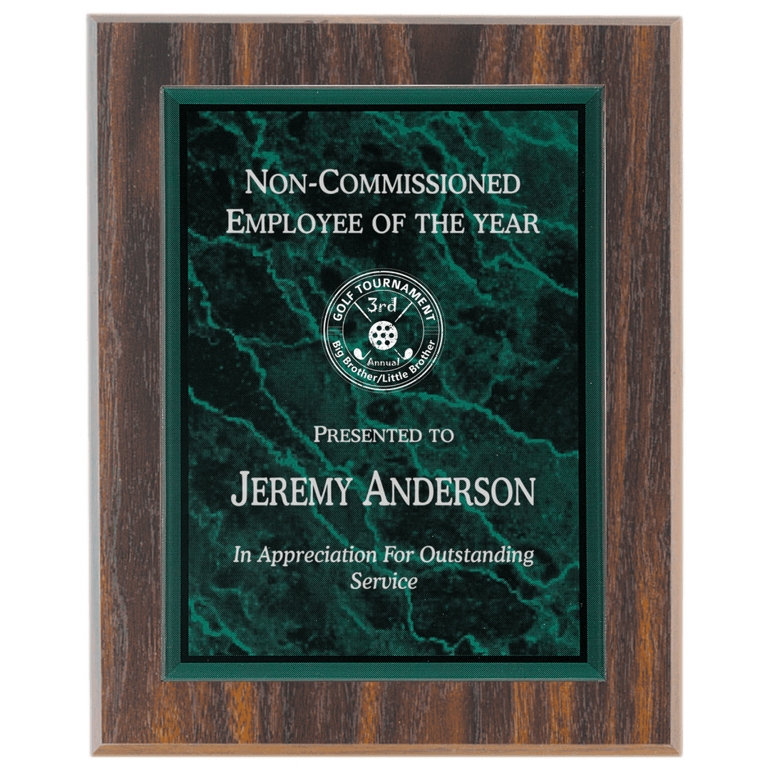 Walnut Veneer Plaque with Green or Blue Marbled Acrylic - Schoppy's Since 1921