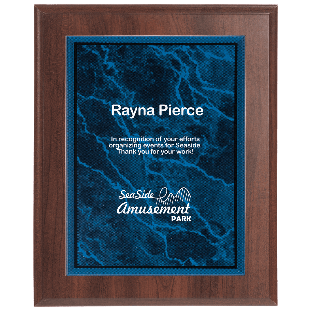 Walnut Veneer Plaque with Green or Blue Marbled Acrylic - Schoppy's Since 1921