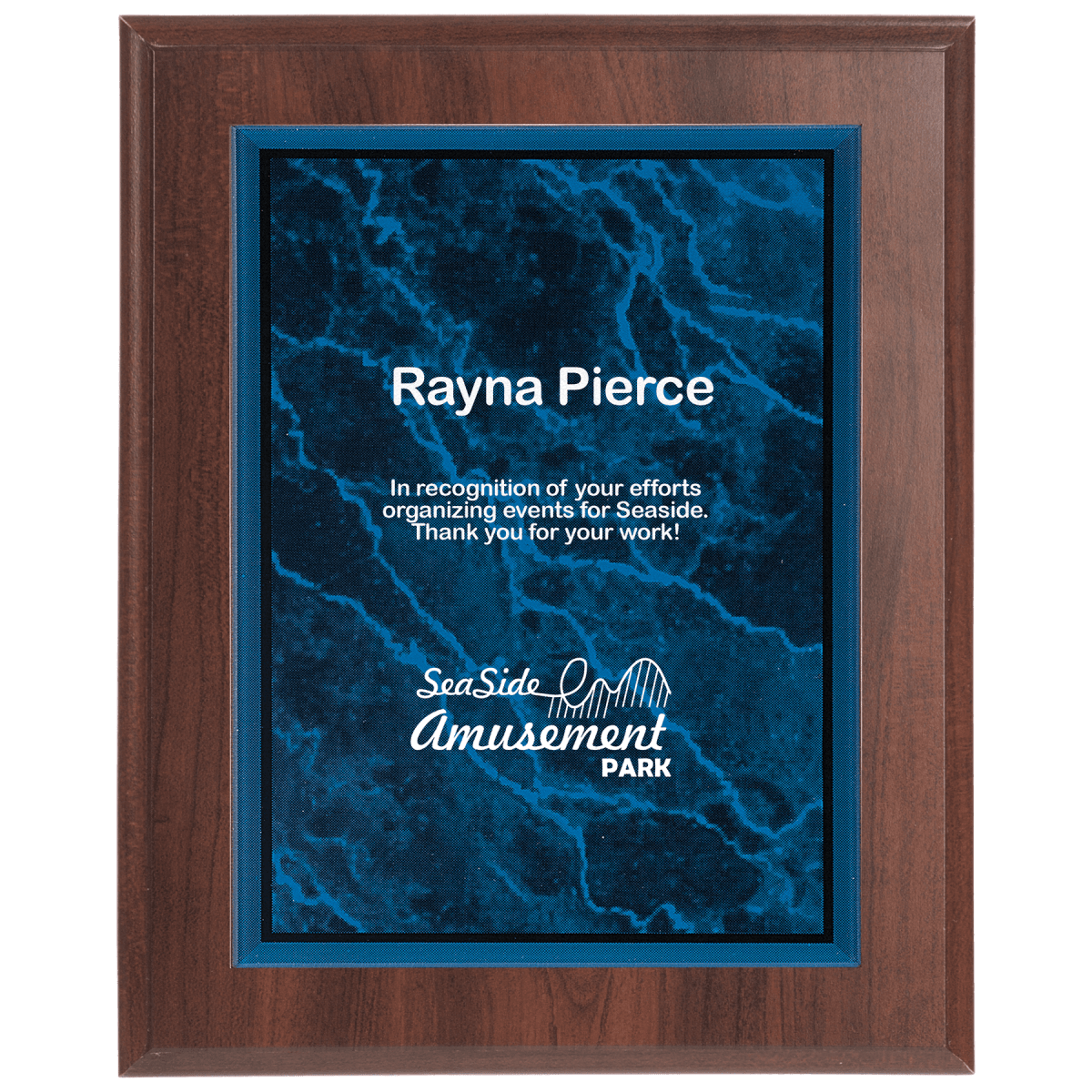 Walnut Veneer Plaque with Green or Blue Marbled Acrylic - Schoppy's Since 1921