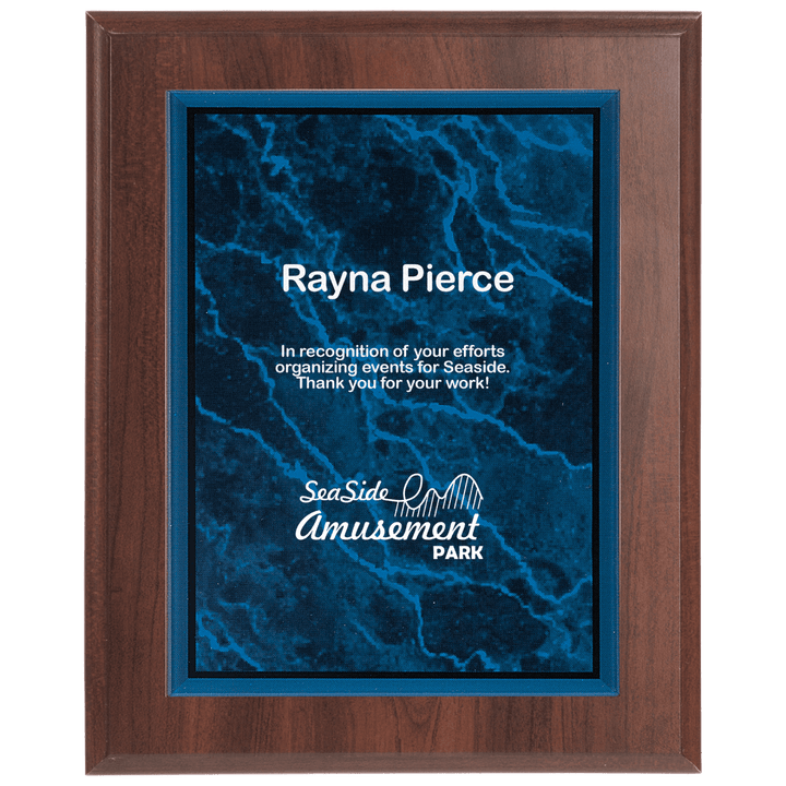 Walnut Veneer Plaque with Green or Blue Marbled Acrylic - Schoppy's Since 1921