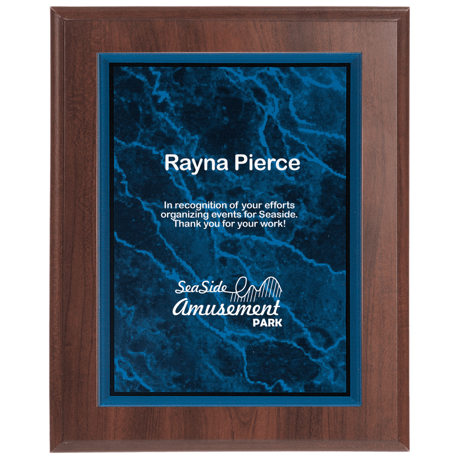 Walnut Veneer Plaque with Green or Blue Marbled Acrylic - Schoppy's Since 1921