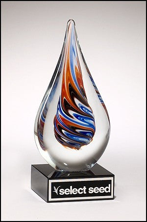 Teardrop Shaped Glass Award on Black Glass Base-Paperweight-Schoppy&