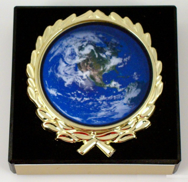 Earth Day Logo on Black Marble Paperweight-Trophies-Schoppy&
