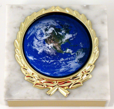 Earth Day Logo on White Marble Paperweight-Trophies-Schoppy's Since 1921
