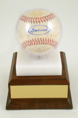 Acrylic Baseball Holder on Marble with Wood Base-Trophy-Schoppy's Since 1921