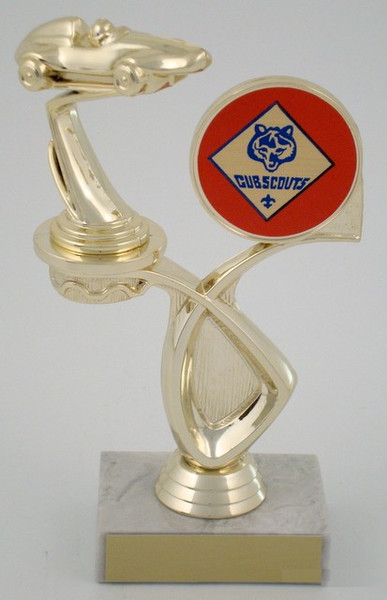 Pinewood Derby Trophy with Cub Scout Emblem on Offset Riser-Trophies-Schoppy's Since 1921