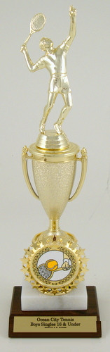 Tennis Cup Logo Trophy on Marble and Wood Base Small-Trophies-Schoppy's Since 1921