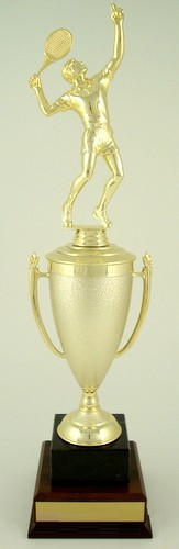 Tennis Cup Trophy on Black Marble and Wood Base-Trophies-Schoppy's Since 1921