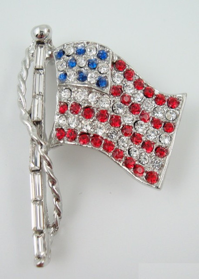 Rhinestone Flag Pin - Silver Lg. w/ Red White & Blue rhinestones-Jewelry-Schoppy's Since 1921