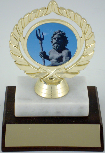 King Neptune Logo on Marble & Wood Base-Trophies-Schoppy&