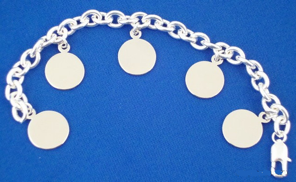 Sterling Silver Plated Bracelet with 5 Round Pendants-Jewelry-Schoppy&