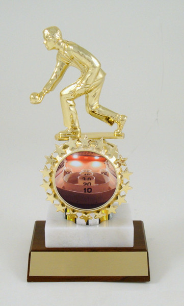 Skee Ball Trophy with Starred Logo Holder on Marble and Wood Bases-Trophy-Schoppy's Since 1921