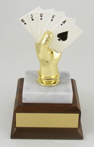 Poker Hand Trophy on Marble and Wood Base-Trophies-Schoppy's Since 1921