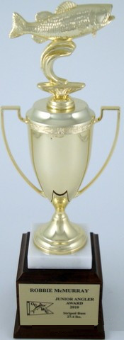 Striped Bass Trophy Cup -Gold Metal on Marble & Walnut Base-Trophies-Schoppy's Since 1921