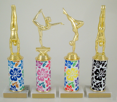 Gymnastics Trophy with Hawaiian Print Custom Round Column-Trophies-Schoppy's Since 1921