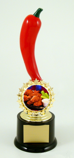 Pepper Food Contest Starred Logo Trophy on Black Round Base-Trophies-Schoppy's Since 1921