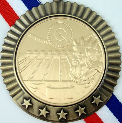 Gold Medal with King Neptune Pool Logo 5 Stars-Medals-Schoppy's Since 1921