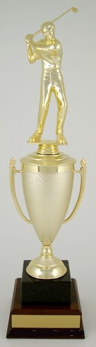 Golf Cup Trophy on Black Marble and Wood Base-Trophies-Schoppy's Since 1921