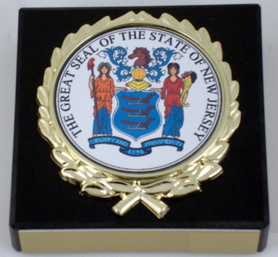 The Great Seal of New Jersey on Black Marble Paperweight-Paperweight-Schoppy's Since 1921