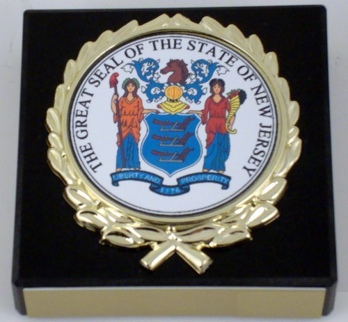 The Great Seal of New Jersey on Black Marble Paperweight-Paperweight-Schoppy&