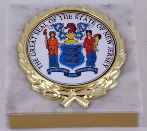 The Great Seal of New Jersey on White Marble Paperweight-Paperweight-Schoppy&